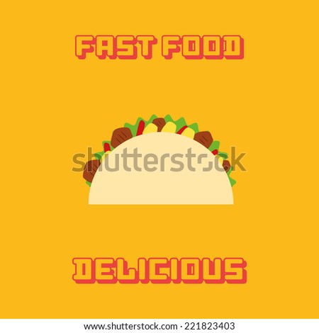 an isolated taco on a yellow background with text