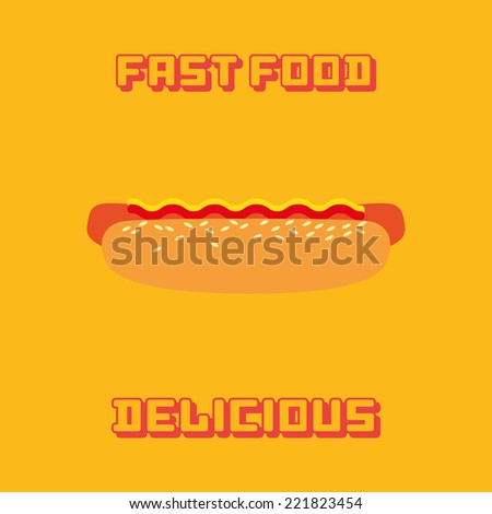 an isolated hot dog on a yellow background with text