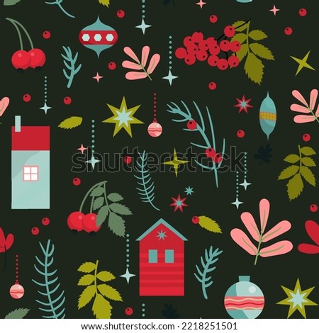 Christmas seamless pattern. Limited color palette, perfect for fabric print design, wrapping paper, design. Vector illustration.