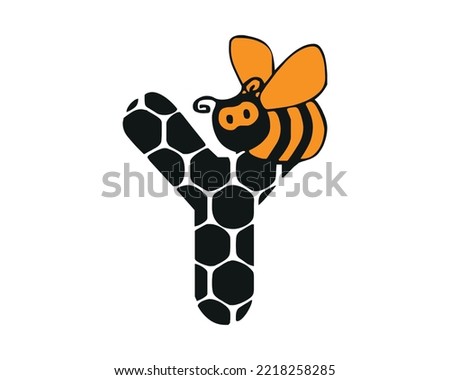 Honey Bee letter Y with Bee. Illustration for template design. Vector 10 Eps