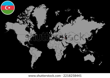 Pin map with Azerbaijan flag on world map. Vector illustration.