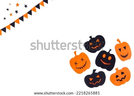 Happy halloween pumpkin smile and star make from paper cut on white background, Decorative Halloween concept