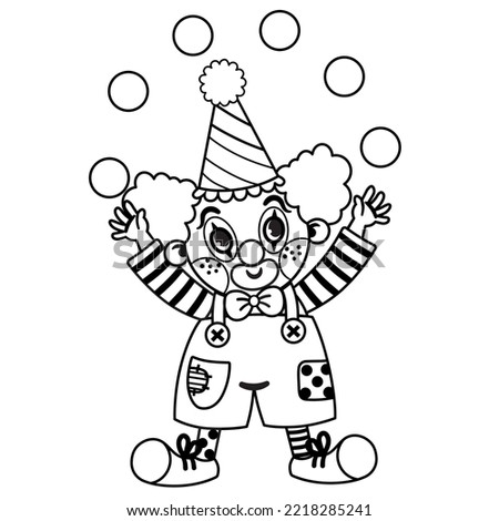 Black and White Cartoon Clown Character. Vector Illustration.