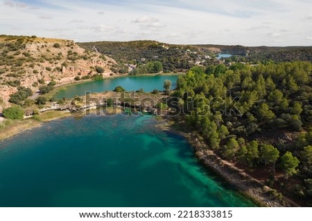Lagoons of Ruidera between the provinces of Abacete and Ciudad Real in Spain. Royalty-Free Stock Photo #2218333815