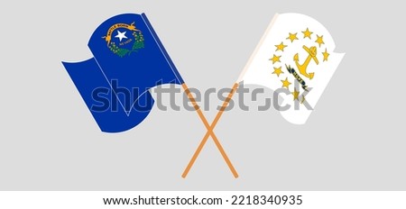 Crossed and waving flags of The State of Nevada and the State of Rhode Island. Vector illustration
