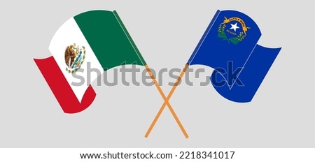 Crossed and waving flags of Mexico and The State of Nevada. Vector illustration
