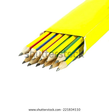 Group of pencils in a box  on white background