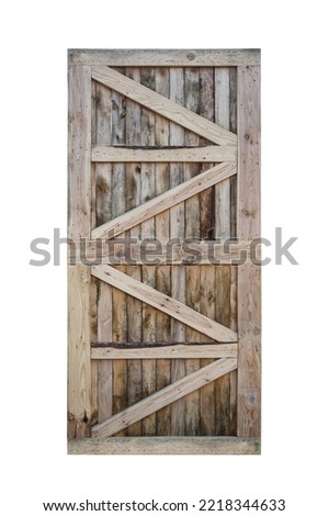 Old wooden rustic door isolated on white background Royalty-Free Stock Photo #2218344633
