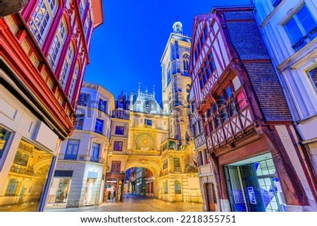 Rouen, Normandy, France. The Great-Clock (Gros-Horloge) a fourteenth-century astronomical clock. Royalty-Free Stock Photo #2218355751