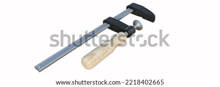 3D rendering clamp with wooden handle isolated on white background with clipping path. 3D illustration of repair and construction tool.
