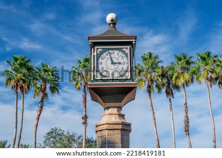 Clock tower on town square in Downtown of St. Augustine, Florida, Unated States Royalty-Free Stock Photo #2218419181