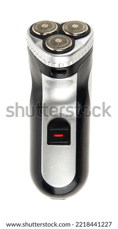 Electric shaver isolated on white background. Detail for design. Design elements. Macro. Full focus. Background for business cards, postcards and posters.