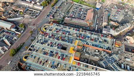 Aerial photo of cars at Castle Courtt Belfast Cityscape Northern Ireland
