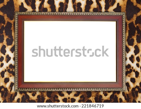 blank wood frame on leopard texture background