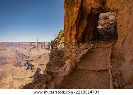 Second Tunnel On Bright Angel Trail Overlooking The Grand Canyon in late spring Royalty-Free Stock Photo #2218514703