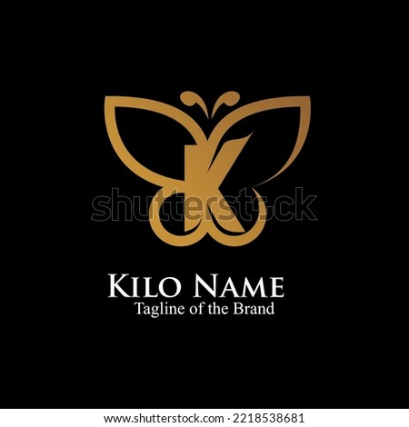 letter K inside buterfly logo. initial text luxury logo.  outline butterfly logo vector illustration.