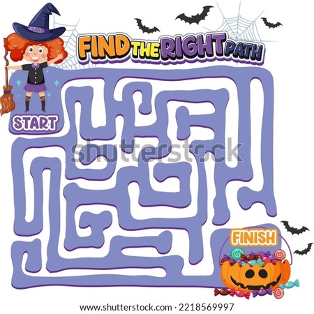 Maze game template in Halloween theme for kids illustration