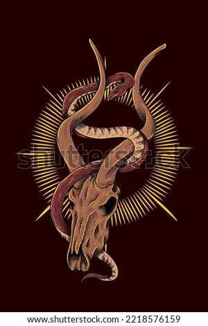 Goat skull with snake vector illustration