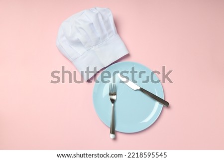 Composition with chef hat for concept of cooking, top view