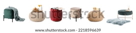 Set of stylish ottomans on white background Royalty-Free Stock Photo #2218596639