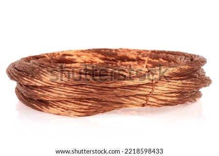Rolled up copper cable wire isolated on white background