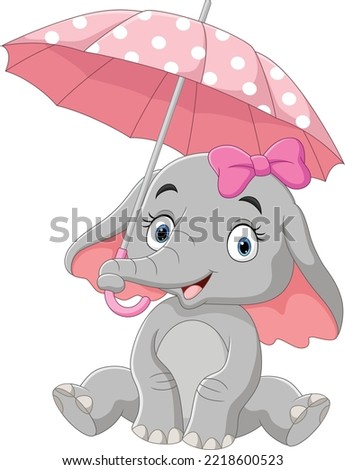 Cute elephant girl cartoon with umbrella