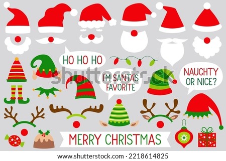Santa and elf hats, deer horns, Christmas vector clip art set