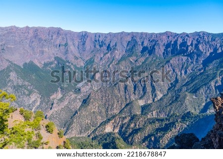 Panorama of Caldera de Taburiente national park at La Palma from Pico Bejenado, Canary islands, Spain.