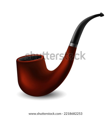 Wooden smoking pipe template. Classic retro tobacco smoking fixture with black traditional curved vector mouthpiece