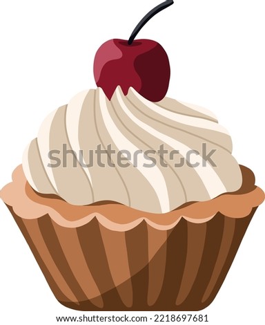 Festive vector cupcake with cream and cherry on top