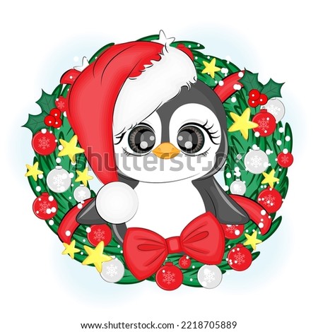 Advent wreath and penguin, vector illustration