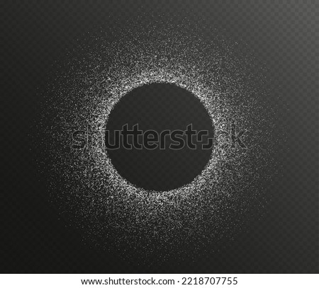 Sugar powder round frame, white flour background, salt particles backdrop isolated on a dark background. Realistic vector illustration. Royalty-Free Stock Photo #2218707755