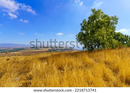 View of the Arbel Valley, with countryside and the Sea of Galilee. Northern Israel