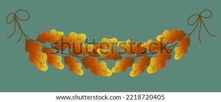 Oak leaves are attached to a string. Vector icon, cartoon leaf, oak leaf, design element, isolated natural object. Elements of autumn theme, coziness and atmosphere.