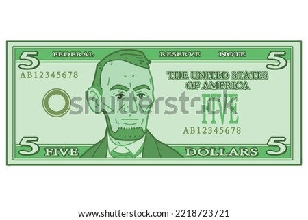 US five dollars bill. Vector illustration.
