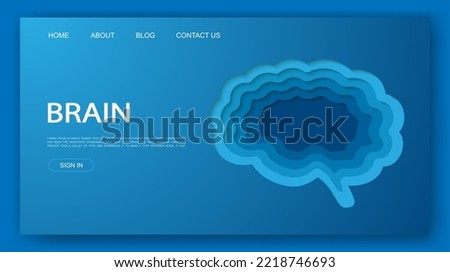 Brain 3d paper cut style website template. Neural network intelligence paper cut illustration. Internal organ symbol for advertising page.