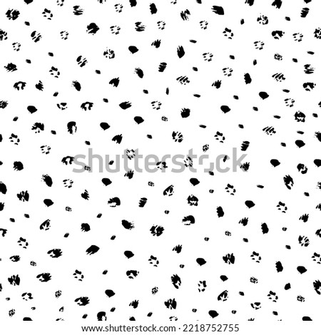 Trendy abstract seamless vector pattern with  black grunge spots hand drawn on white background. Minimal geometric background. Vector graphic illustration. Abstract vector background.