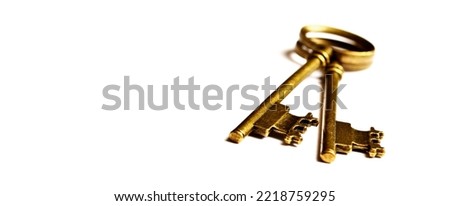 Old keys laying on top of white background isolated Royalty-Free Stock Photo #2218759295