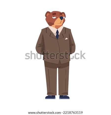 Brown Bear as Animal Office Employee Wearing Formal Corporate Suit Standing Vector Illustration Royalty-Free Stock Photo #2218763119