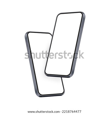 Two Smartphones Mockups with Blank Perspective Screens, Isolated on White Background. Vector Illustration Royalty-Free Stock Photo #2218764477