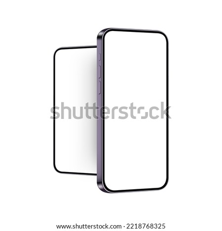 Modern Purple Smartphones Mockups, Side View, Isolated on White Background. Vector Illustration