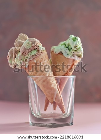 mint chocolate ice cream with cone