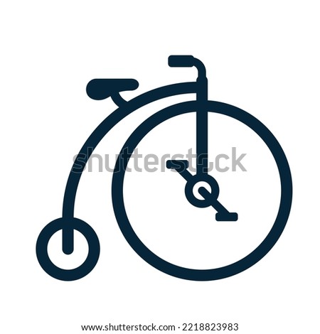 Antique high wheel bike or penny farthing. The first bicycle - vector icon illustration