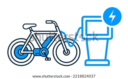 Electric bicycle charging station with an e-bike - icon vector illustration isolated on white