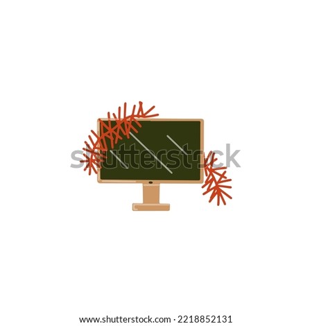 single vector element isolated on white background. A computer monitor decorated for Christmas celebration.