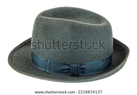 Gray hat isolated on white background. Detail for design. Design elements. Macro. Full focus. Background for business cards, postcards and posters
