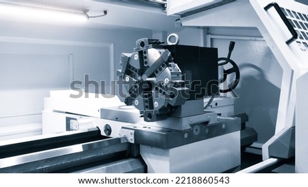 Manufacturing CNC professional lathe machine, Industrial concept.  