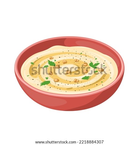 Vector illustration, hummus in a bowl, isolated on a white background, as a template for international hummus day. Royalty-Free Stock Photo #2218884307