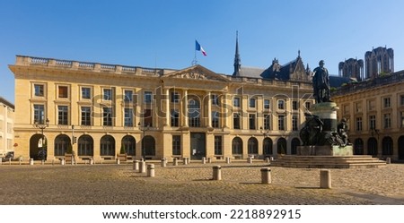 Place Royale with bronze statue of king Louis XV of France. Reims, Grand Est region. Royalty-Free Stock Photo #2218892915