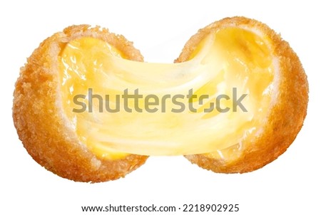Crispy Cheese ball with stretch cheese isolated on white background, Cheese ball or cheesy puffs on white With work path. Royalty-Free Stock Photo #2218902925